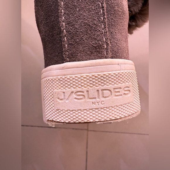 J/Slides NYC Whitney Taupe and Faux Fur Wedge Bootie Womens Size 9M sneakers - Picture 7 of 16
